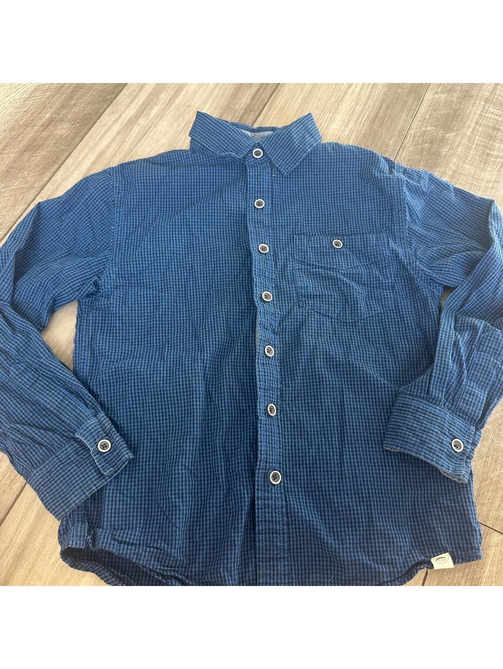 Perry Ellis Boys Blue 100% Cotton Check Button Shirt Classic Preppy Sz 8